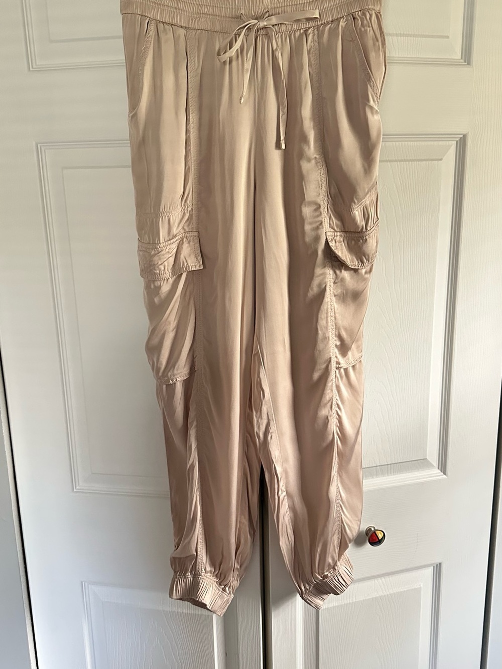 aerie Light Beige Silk Cargo Jogger Pants